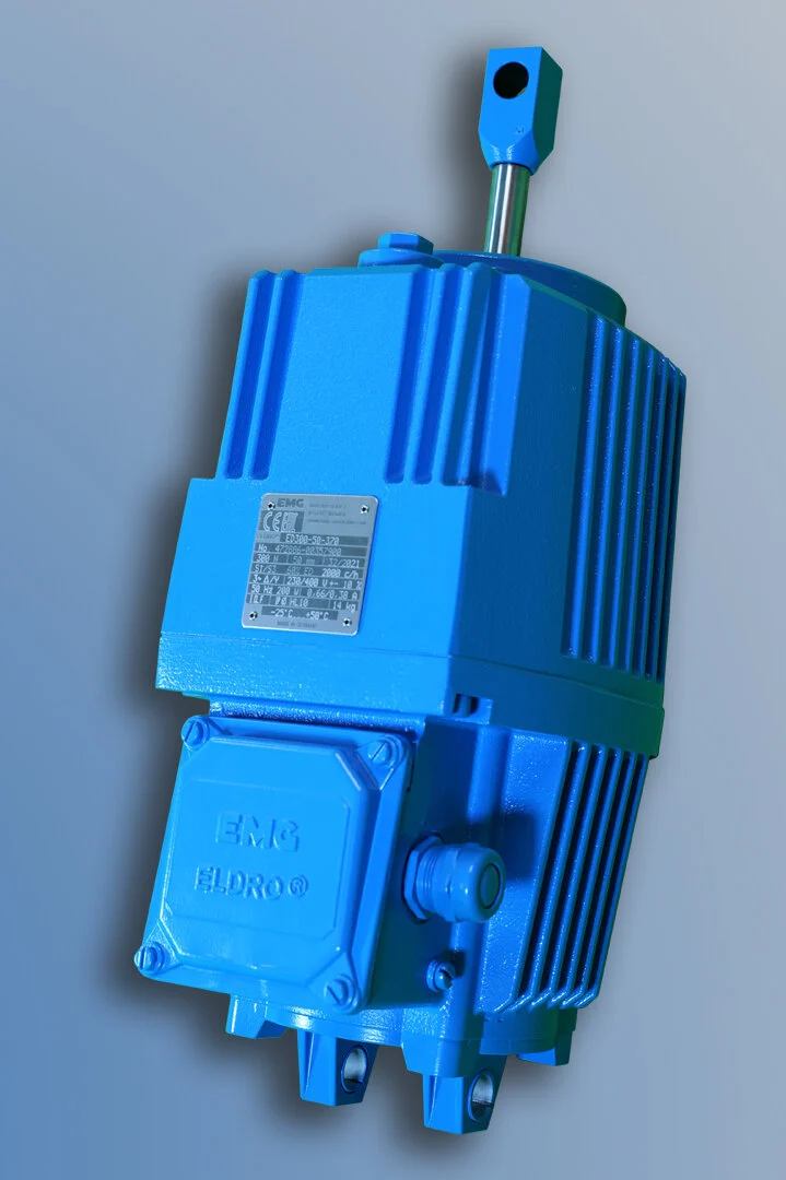 EMG ELDRO Bremslüfter der neuen Generation (Baureihe ED): Kolbenstange oben, Hydraulikgehäuse in der Mitte, Motorraum unten